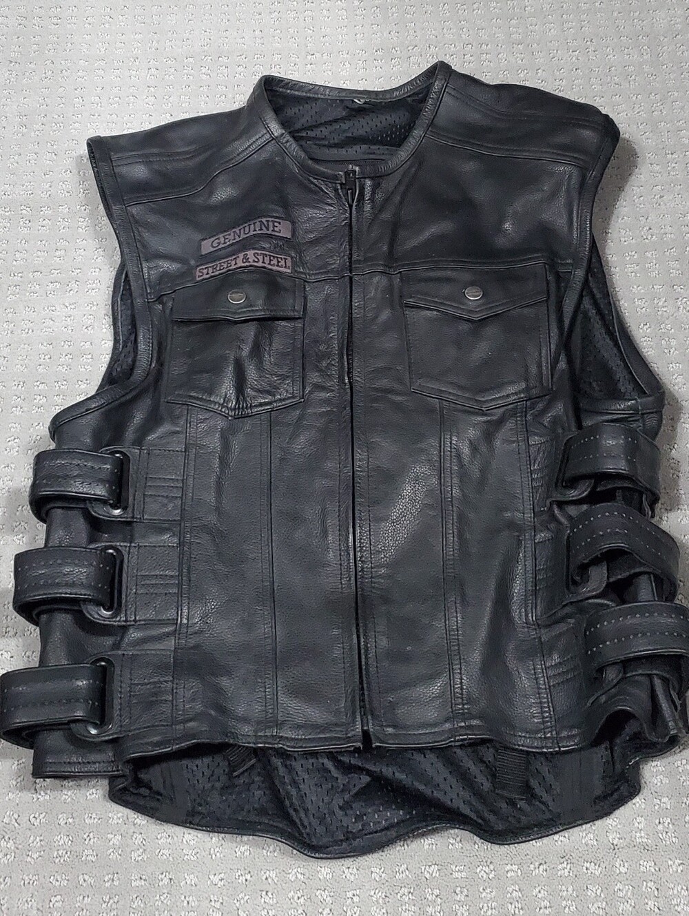 Genuine Street & Steel Black Leather Motorcycle Vest